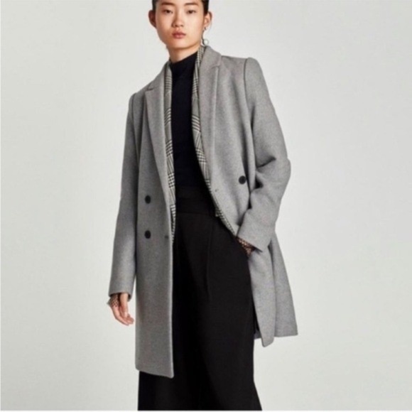 Zara Jackets & Blazers - Zara TRF Light Gray Wool Blend Long Pea Coat Small Double Breasted